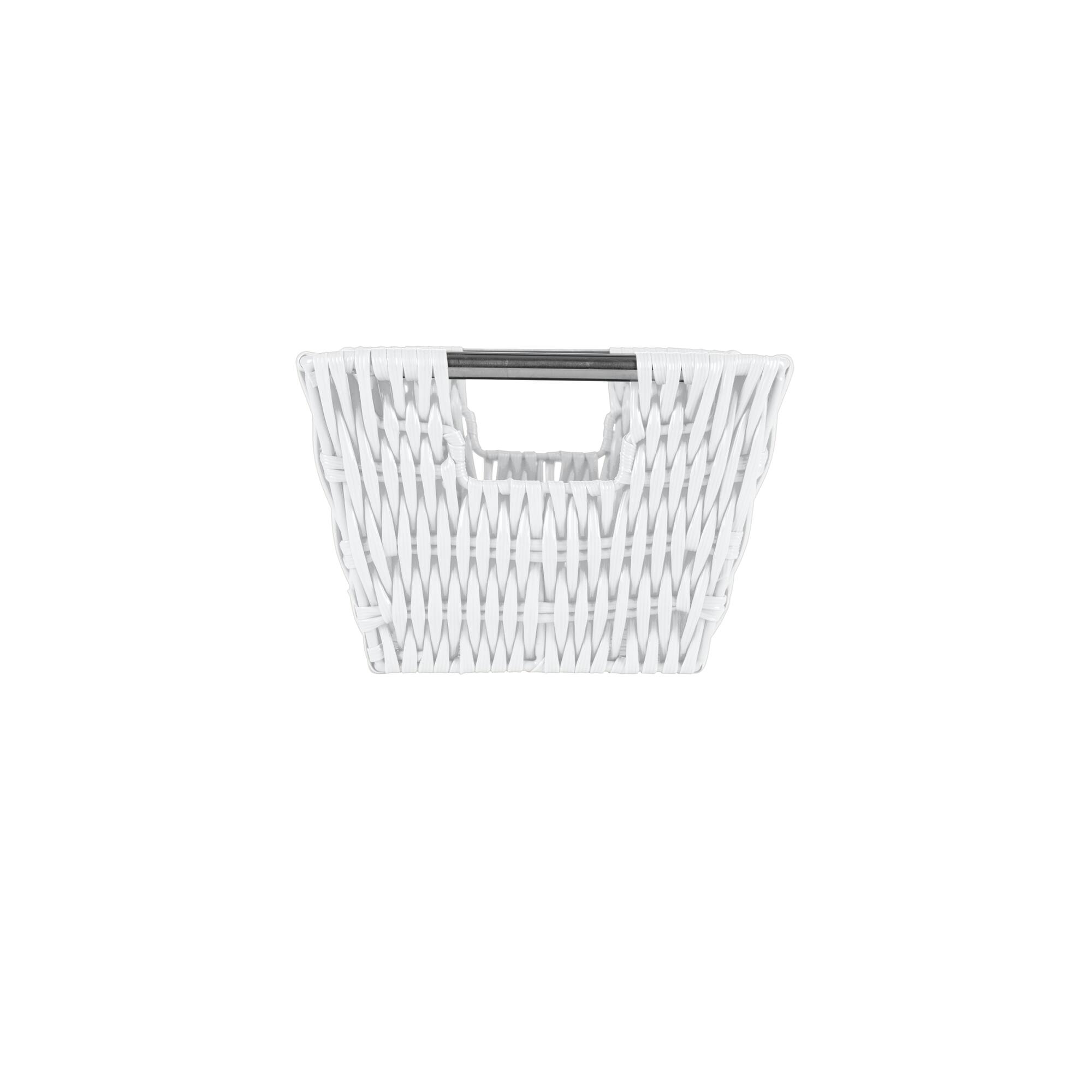 Simplify Small White Shelf Storage Rattan Tote Basket